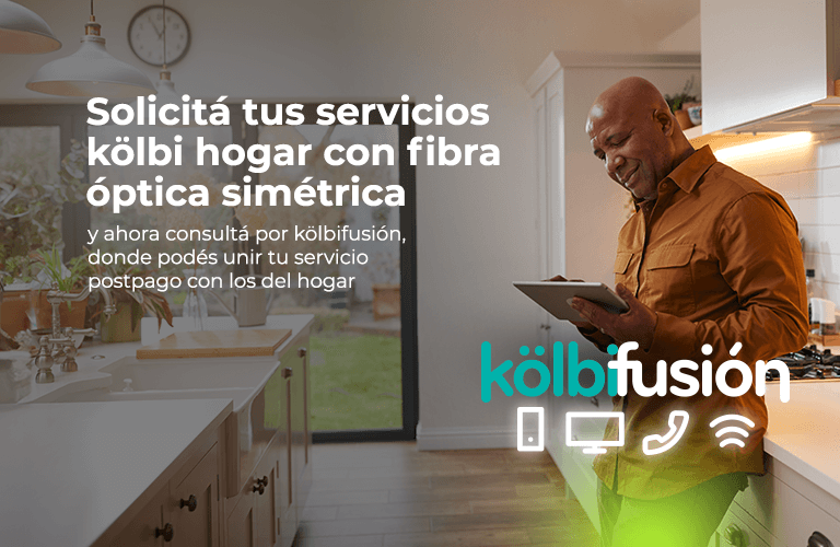 Solicitá acá tus servicios kölbi hogar con fibra óptica simétrica y consultá por kölbifusión