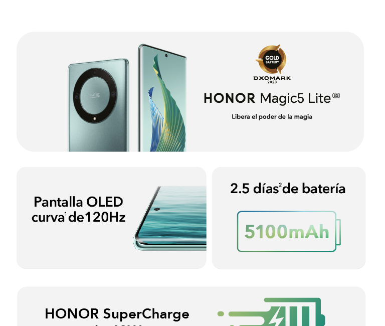 HONOR Magic 5 Lite, Libera el poder de la magia con una pantalla OLED curva de 120Hz