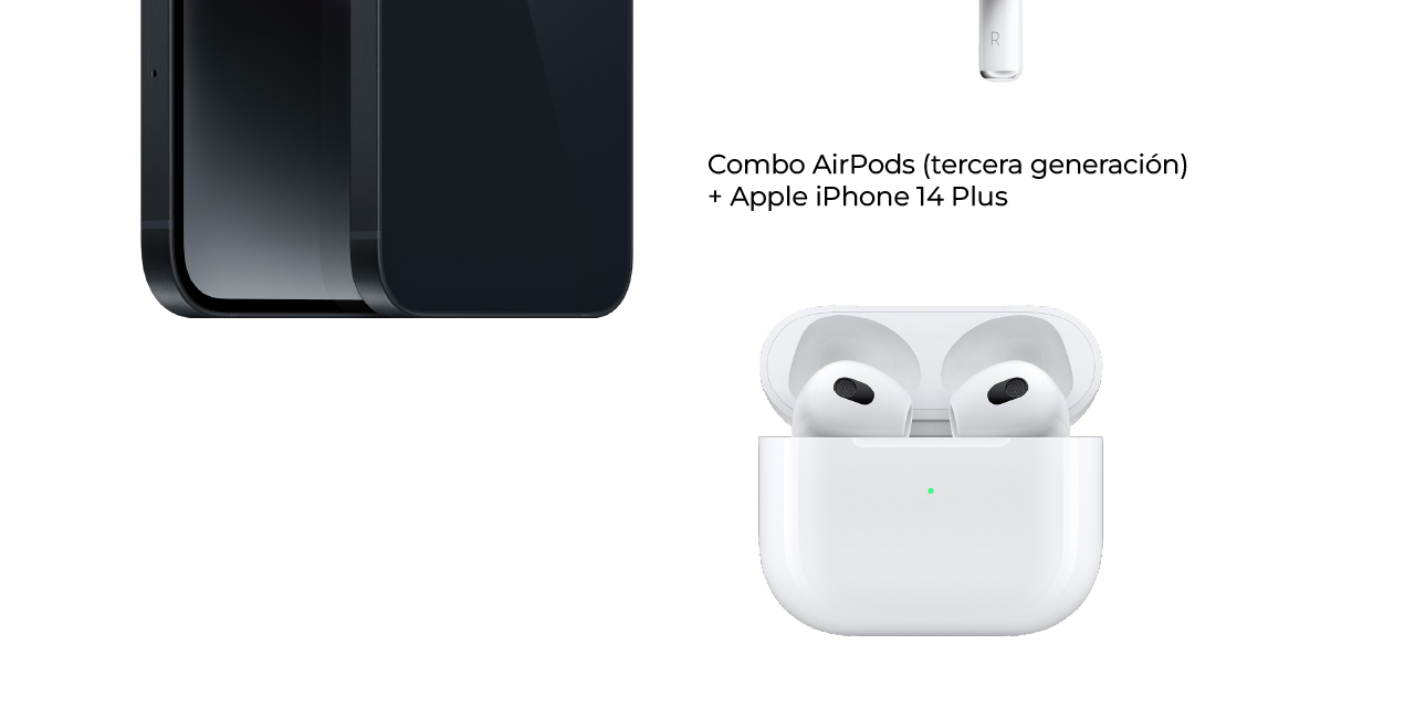 En combo AirPods (tercera generación) + Apple iPhone 14 Plus
