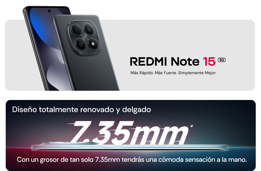 REDMI Note 15, diseño totalmente renovado y delgado 