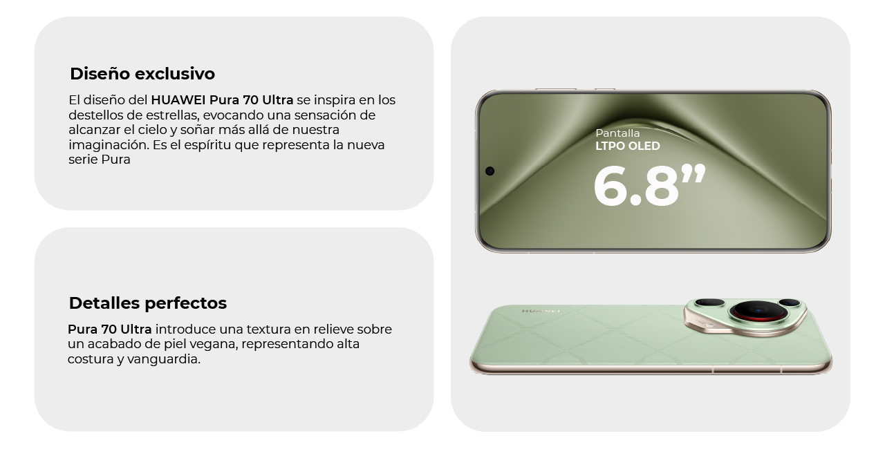 Con una textura en relieve sobre un acabado de piel vegana, con una pantalla LTPO OLED de 6.8"