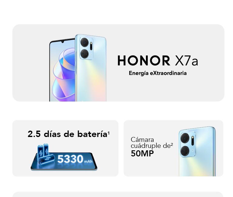 HONOR X7A Energía extraordinaria con una batería que dura 2.5 días y su cámara cuádruple de 50MP