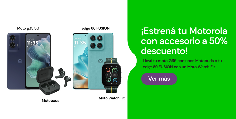 ¡Estrená tu Motorola con accesorio a 50% descuento!