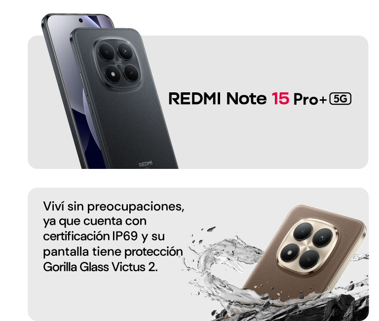 Xiaomi REDMI Note 15 Pro+ cuenta con certificación IP69 y su pantalla tiene protección Gorilla Glass Victus 2   