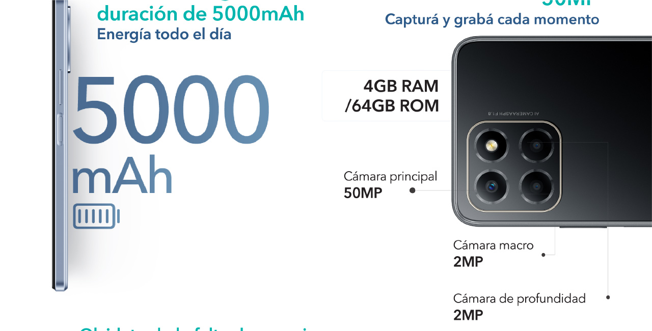Cámara principal de 50MP y batería de 5000mAh