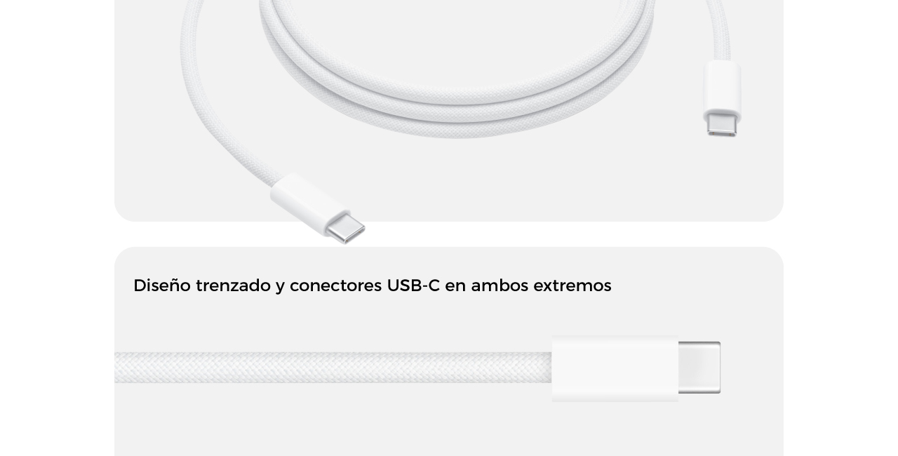 Diseño trenzado y conectores USB-C en ambos extremos. 