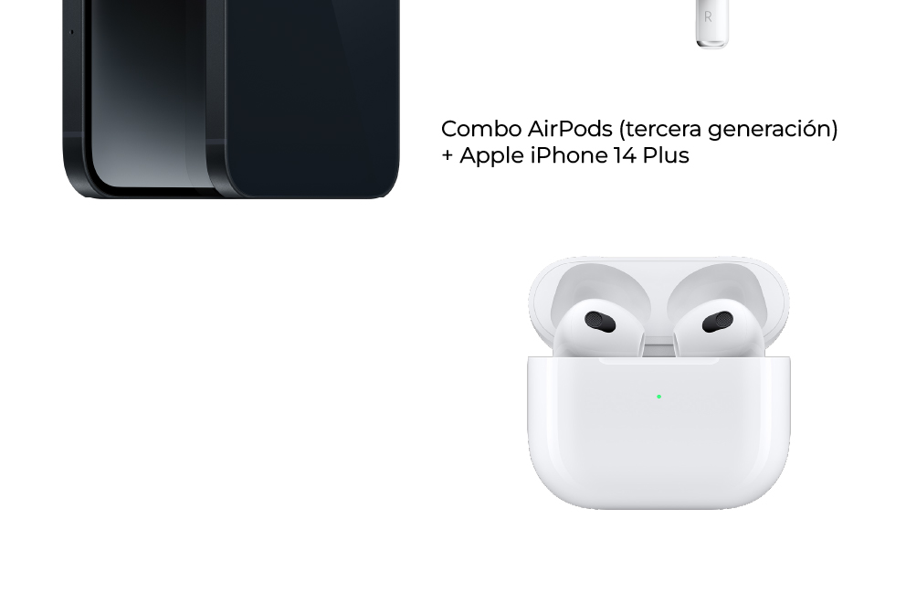 En combo AirPods (tercera generación) + Apple iPhone 14 Plus