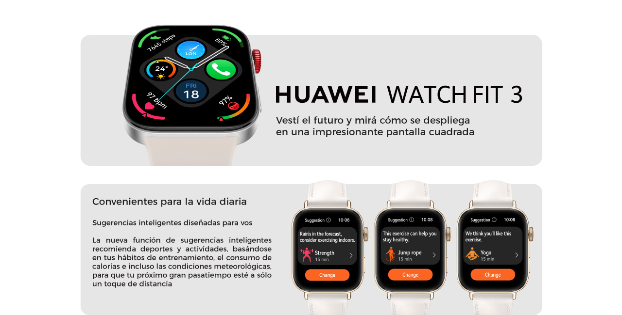 Huawei Watch Fit 3 vestí el futuri y mirá como se despliega en una impresionante pantalla cuadrada