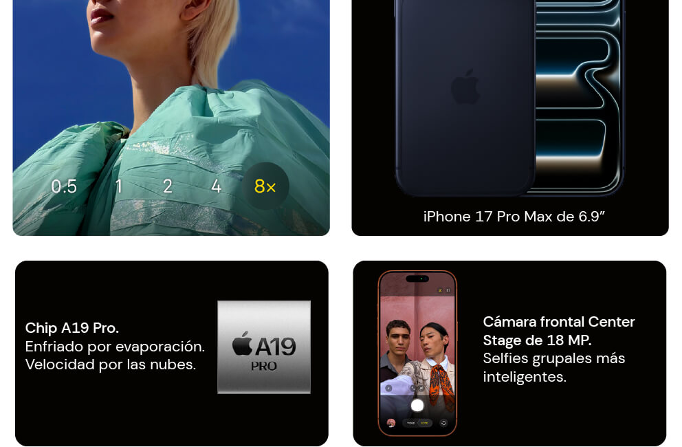 iPhone 17 Pro Max con un chip A19 Pro y una cámara frontal de 18 MP
