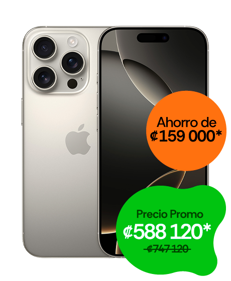 iPhone 16 Pro vista frontal y trasera promo