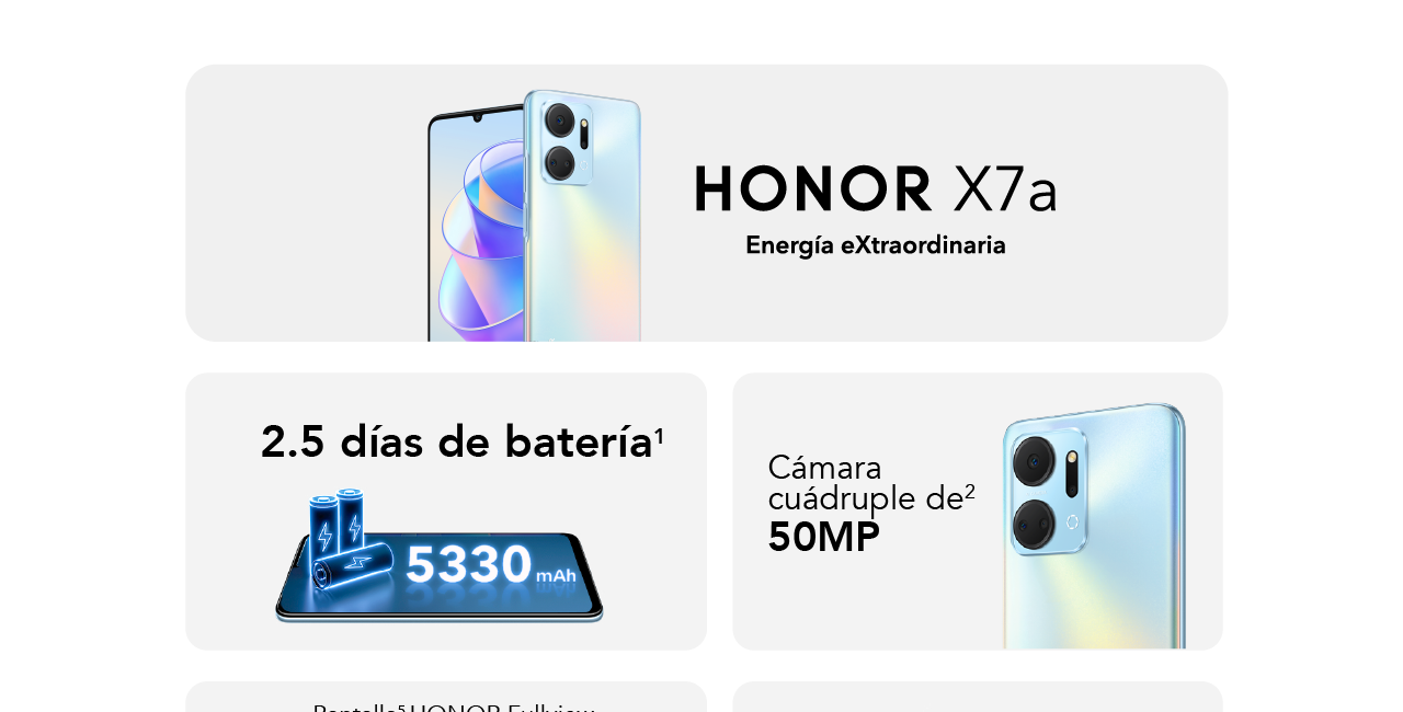 HONOR X7A Energía extraordinaria con una batería que dura 2.5 días y su cámara cuádruple de 50MP