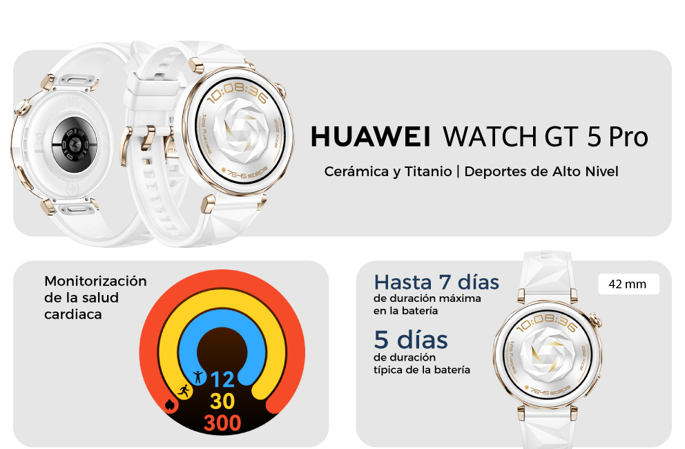 Huawei Watch GT 5 Pro de 42mm, hasta 7 días de duración máxima en la batería