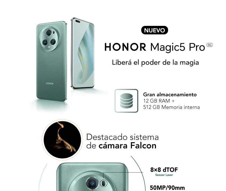 HONOR Magic5 pro, Libera el poder de la magia con el sistema de cámara Falcon y almacenamiento de 12GB Ram y 512GB de memoria interna