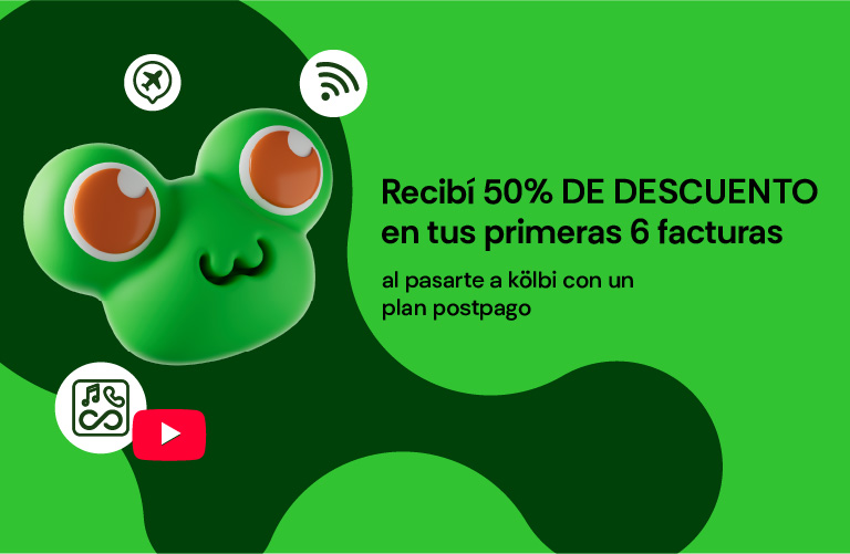  Recibí 50% de descuento en tus primeras 6 facturas al pasarte a kölbi con un plan postpago