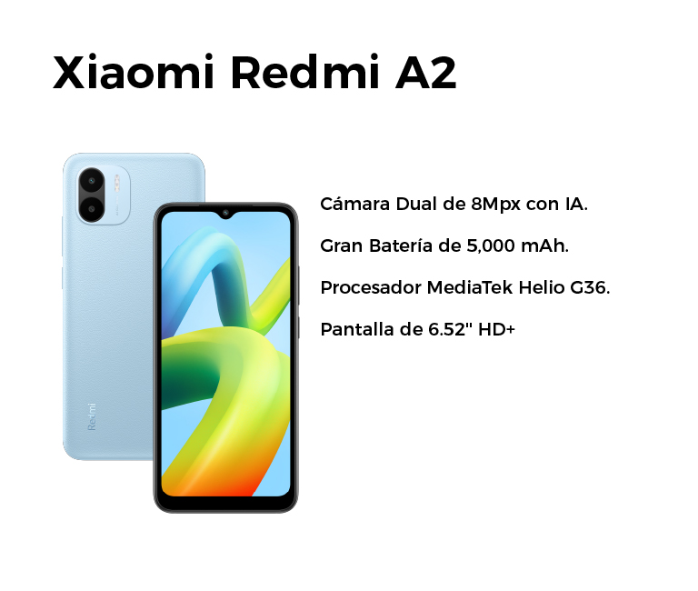 Cámara Dual de 8Mpx, gran batería de 5000 mAh, procesador MediaTek Helio G36 y pantalla de 6.52" HD+