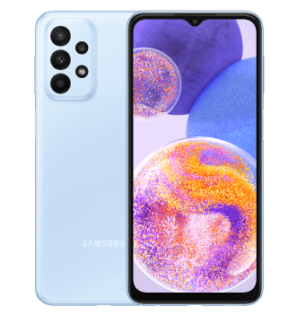 Samsung A23 disponible en colores negro, celeste y blanco