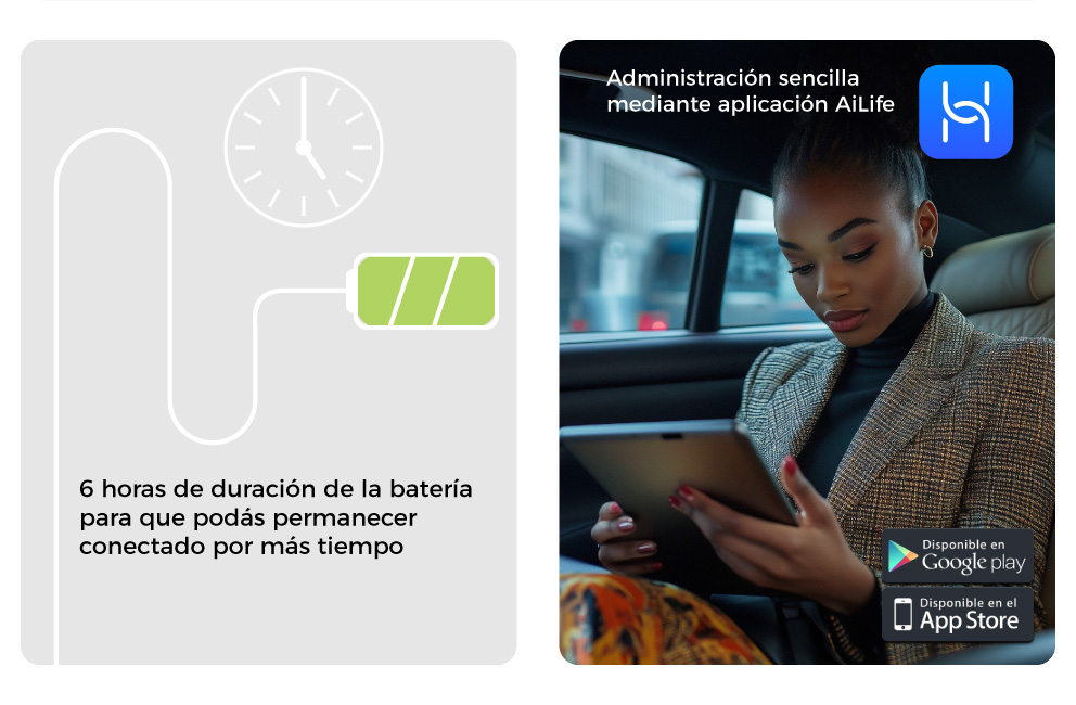 6 horas de duración de la batería, para que podás permanecer conectado por más tiempo