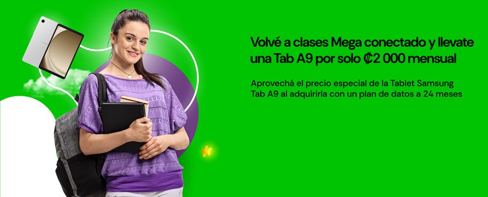 Volvé a clases Mega conectado y llevate una Tab A9 por solo ₡2 000 mensual